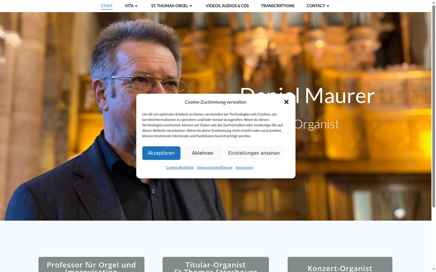 Screenshot des Einwilligungsbanners vor jeglicher Interaktion