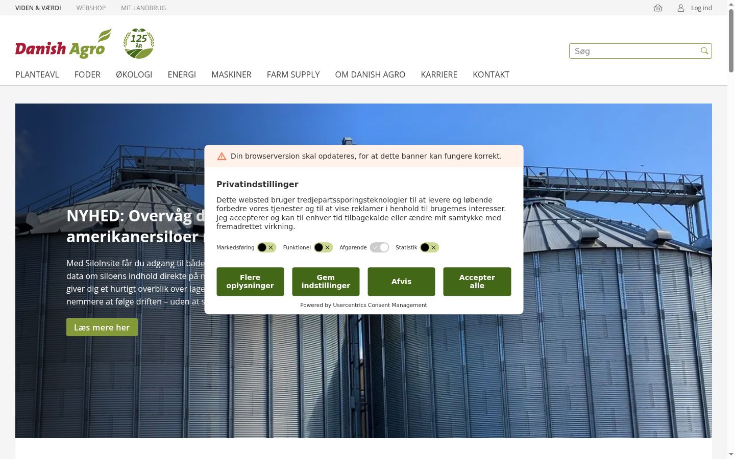 Screenshot del banner di consenso mostrato prima di qualsiasi interazione