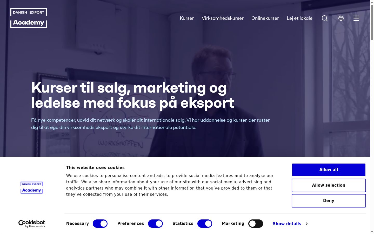 Skærmbillede af samtykkebanneret, som det blev vist før nogen interaktion