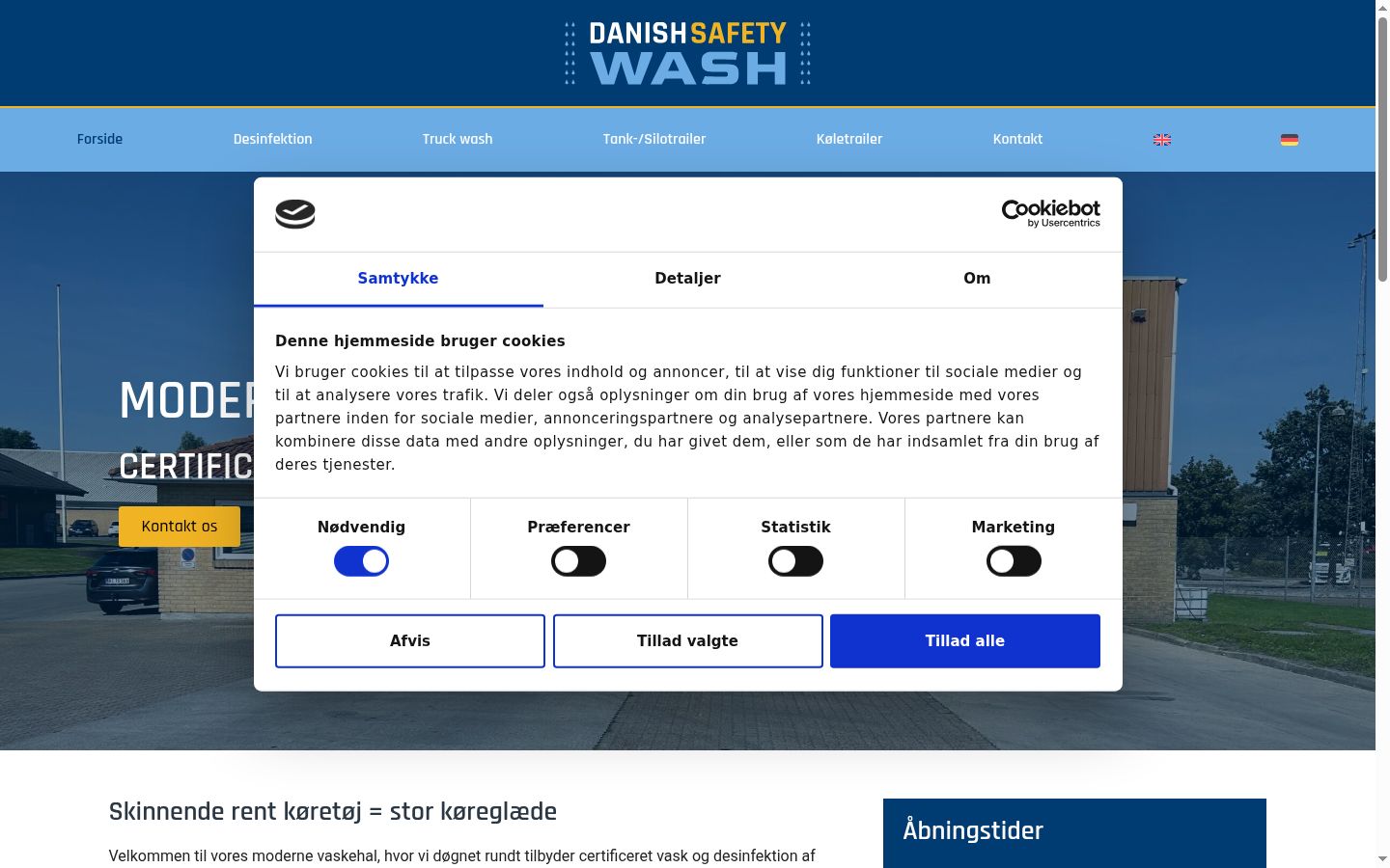Skærmbillede af samtykkebanneret, som det blev vist før nogen interaktion
