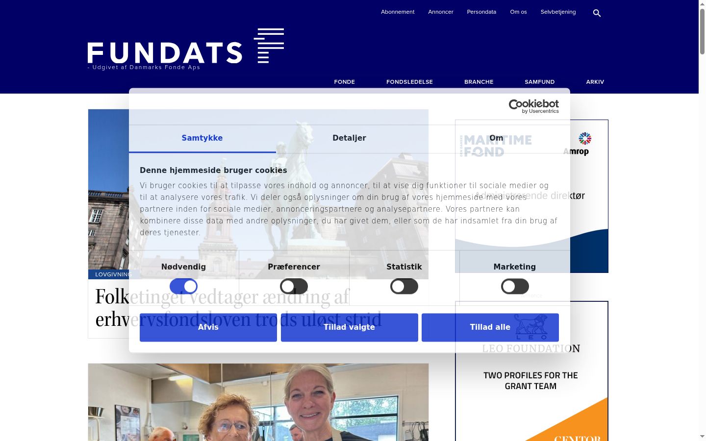 Screenshot tal-banner tal-kunsens muri qabel kwalunkwe interazzjoni
