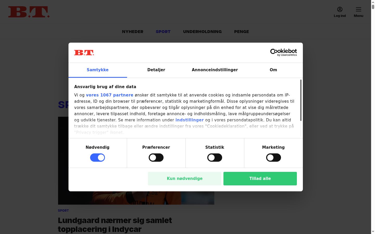 Snímek obrazovky baneru souhlasu zobrazeného před jakoukoli interakcí