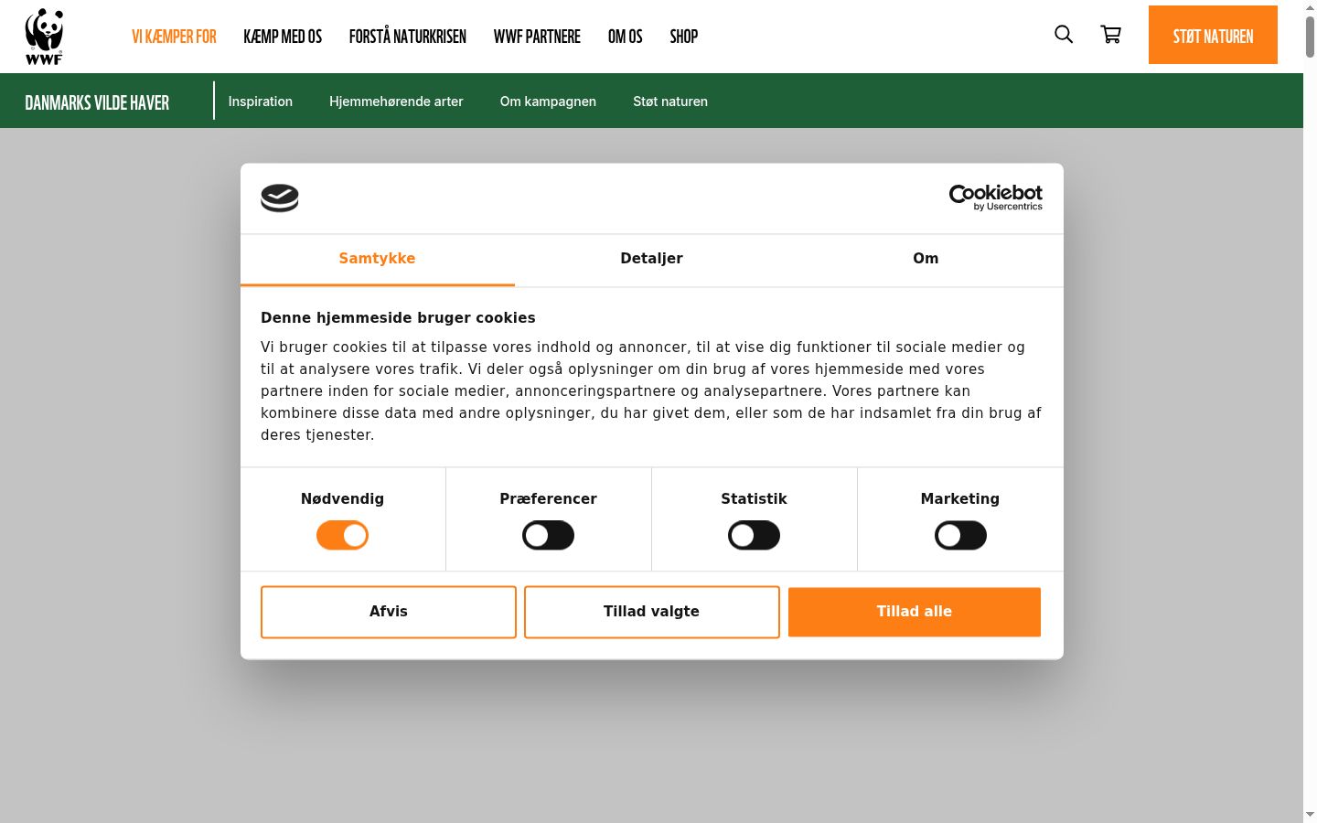 Screenshot des Einwilligungsbanners vor jeglicher Interaktion