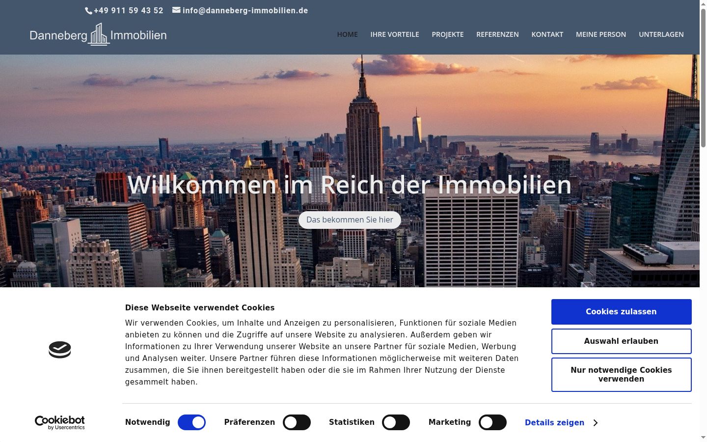 Screenshot des Einwilligungsbanners vor jeglicher Interaktion