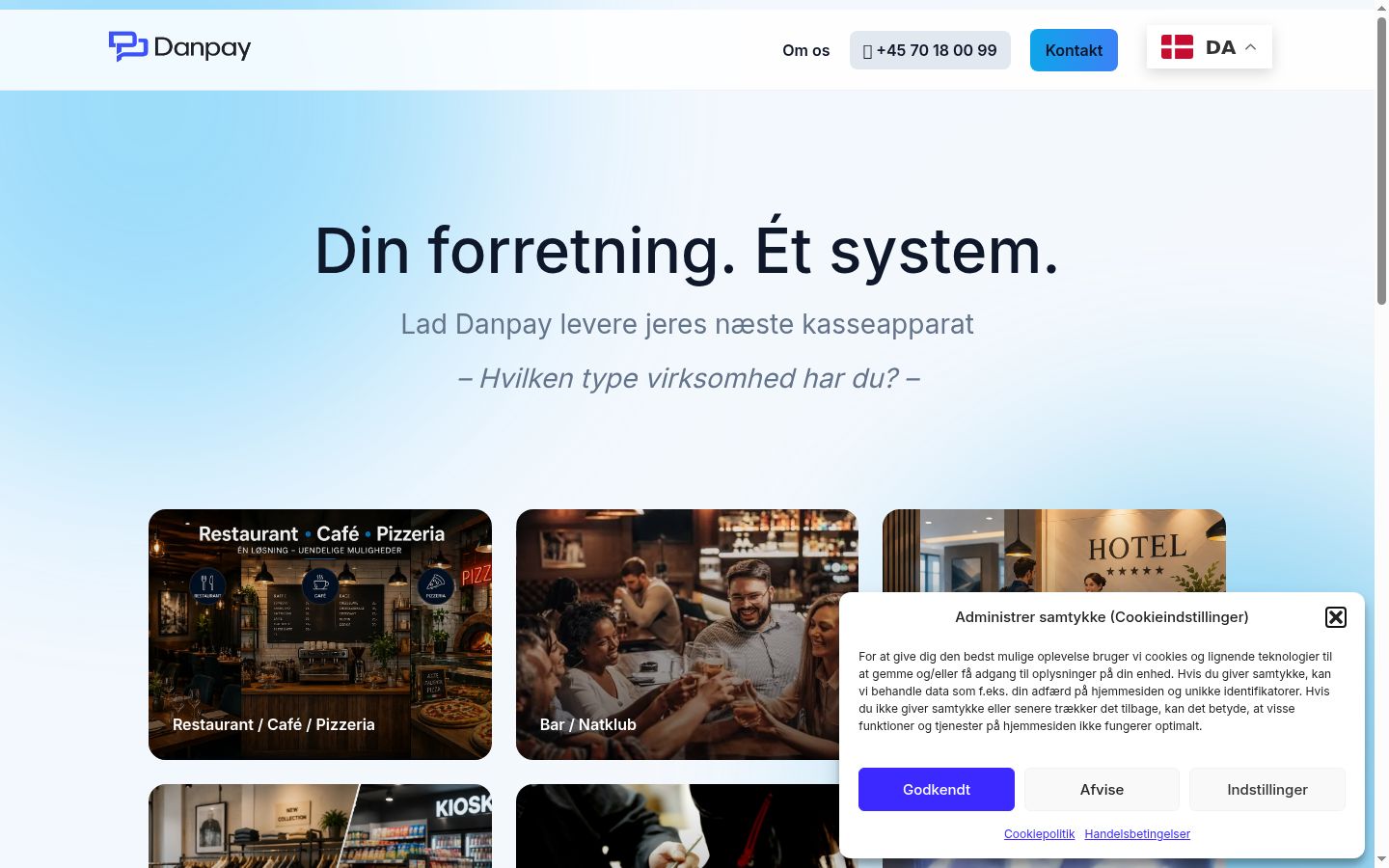 Skærmbillede af samtykkebanneret, som det blev vist før nogen interaktion