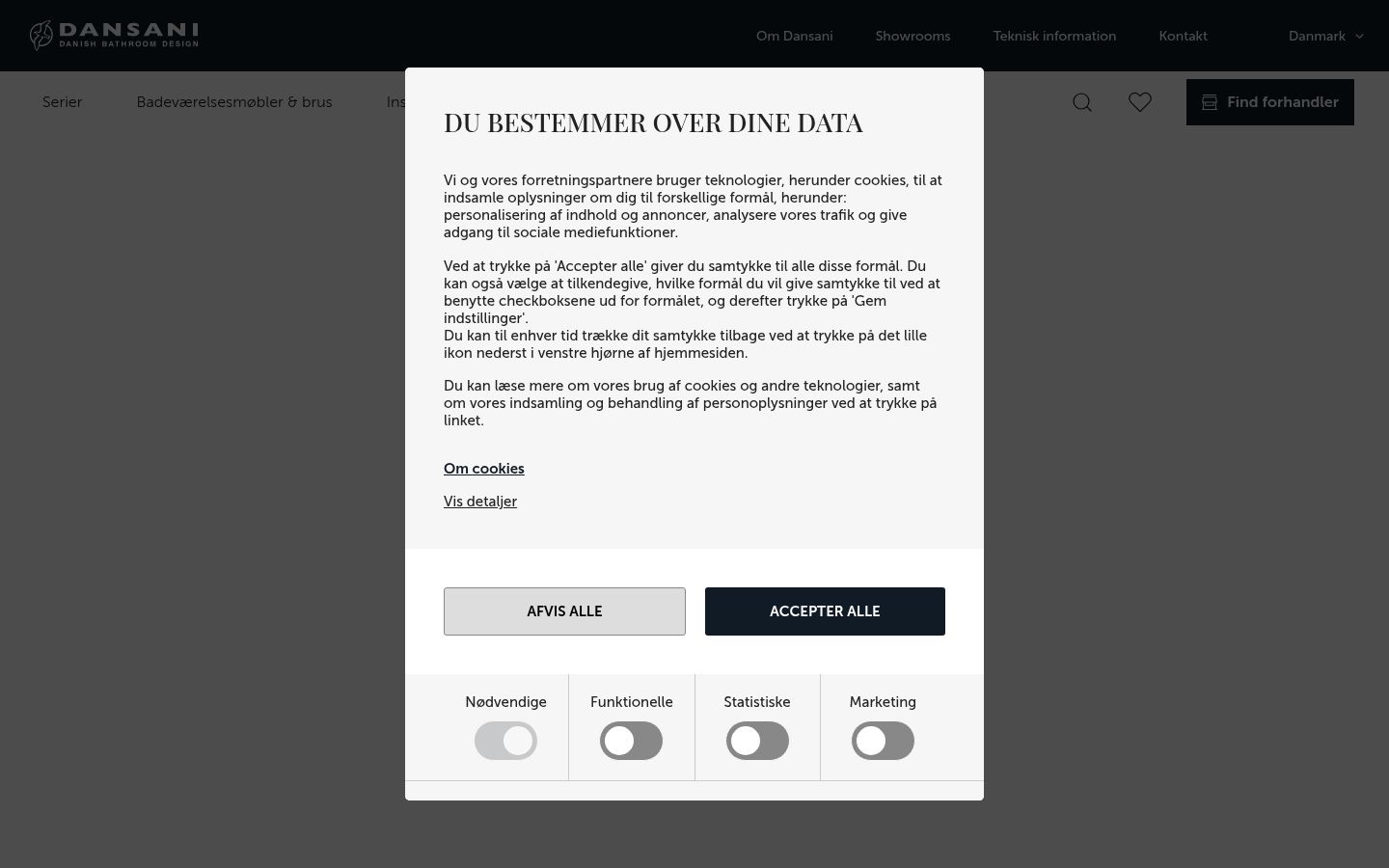 Skærmbillede af samtykkebanneret, som det blev vist før nogen interaktion