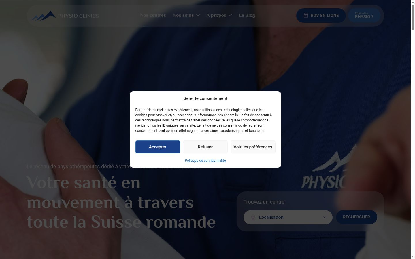 Screenshot del banner di consenso mostrato prima di qualsiasi interazione