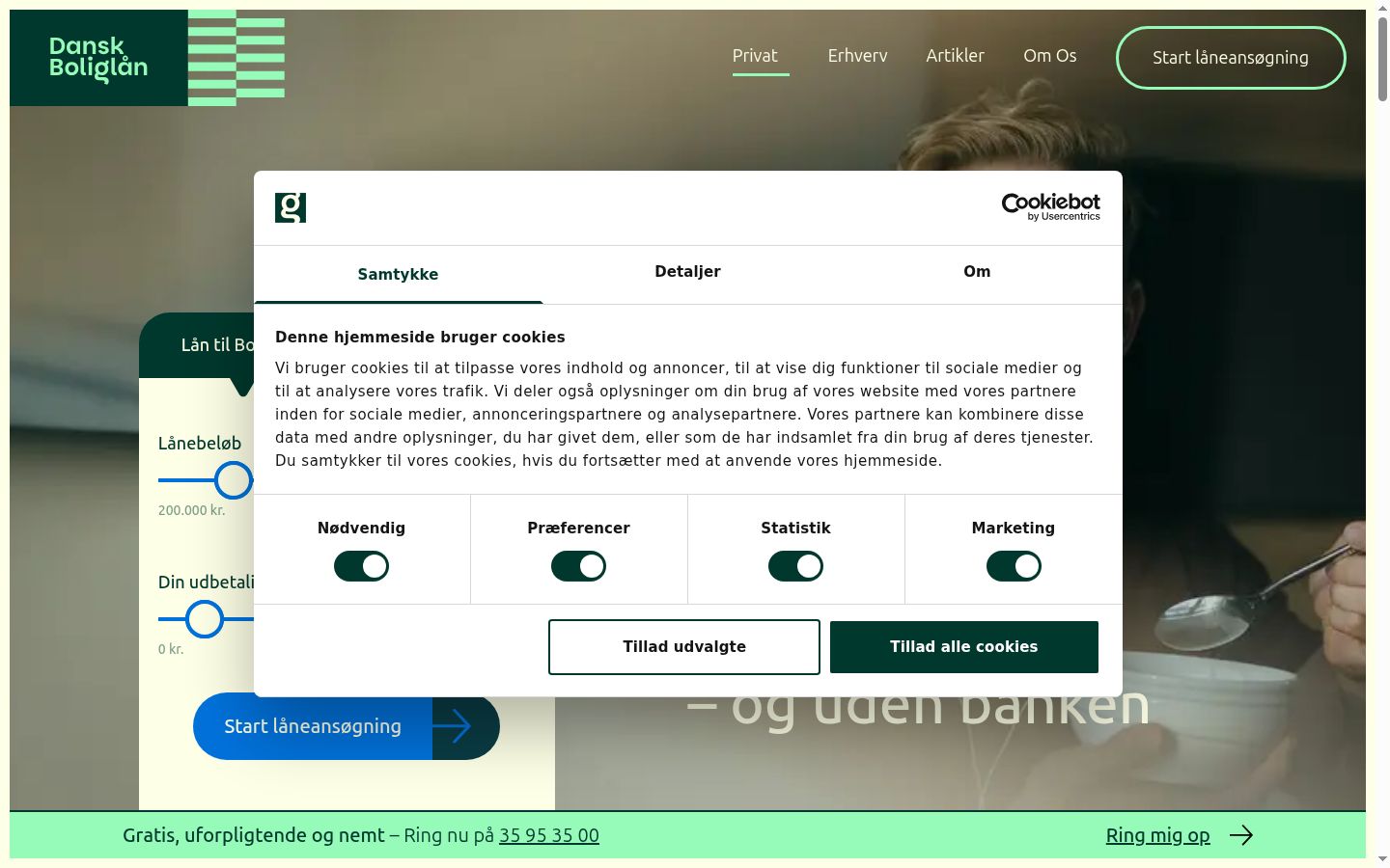 Screenshot del banner di consenso mostrato prima di qualsiasi interazione
