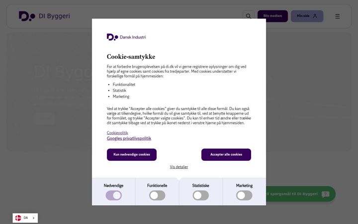 Snímek obrazovky danskbyggeri.dk