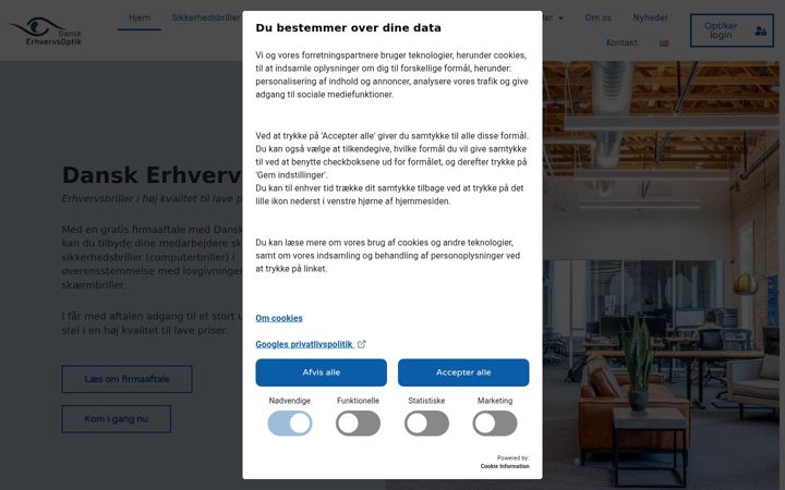 Skærmbillede af danskerhvervsoptik.dk