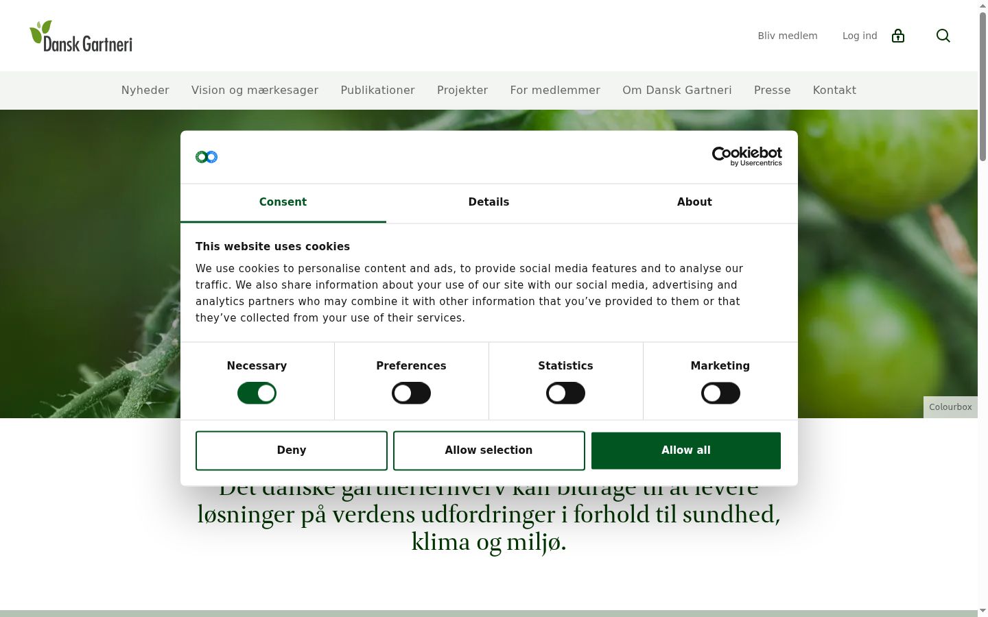Screenshot del banner di consenso mostrato prima di qualsiasi interazione