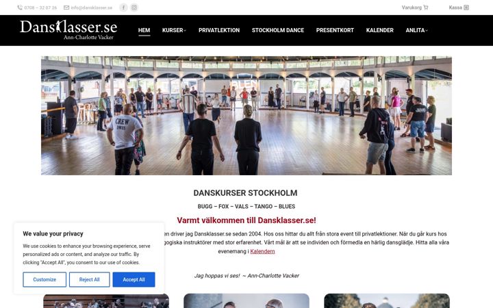 Screenshot of dansklasser.se