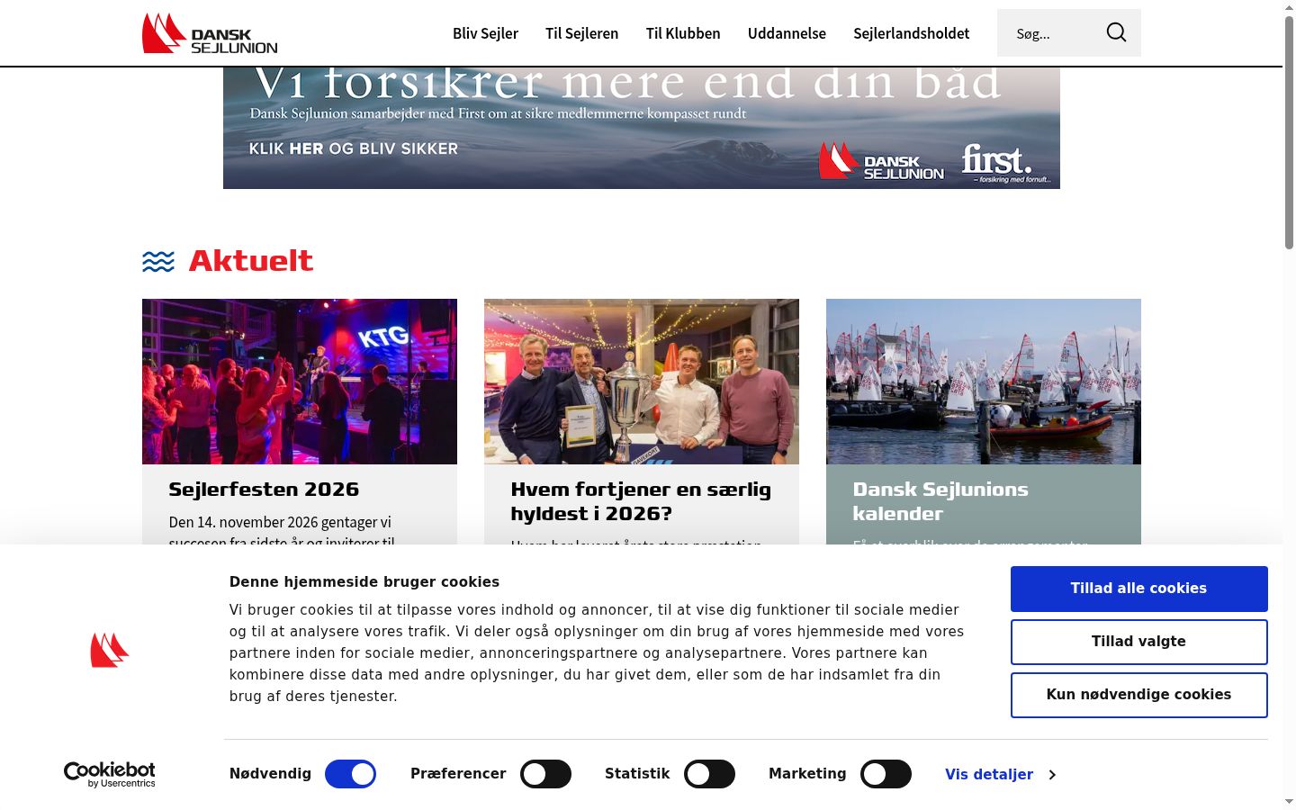 Skærmbillede af samtykkebanneret, som det blev vist før nogen interaktion