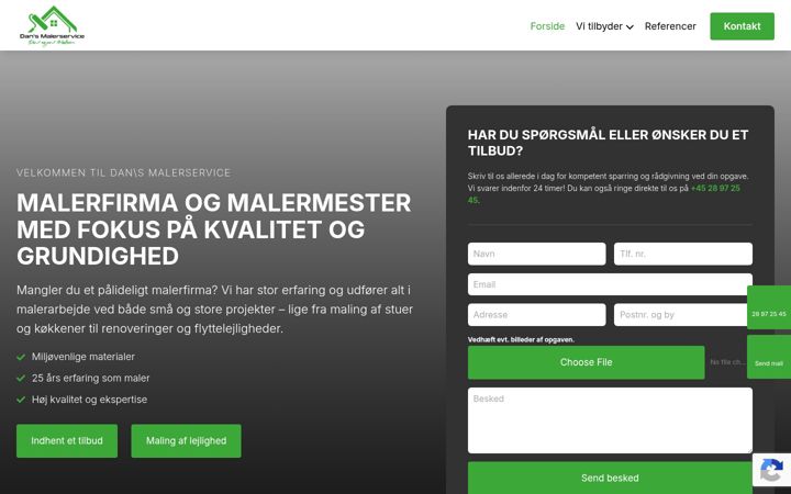 Snímek obrazovky dansmalerservice.dk