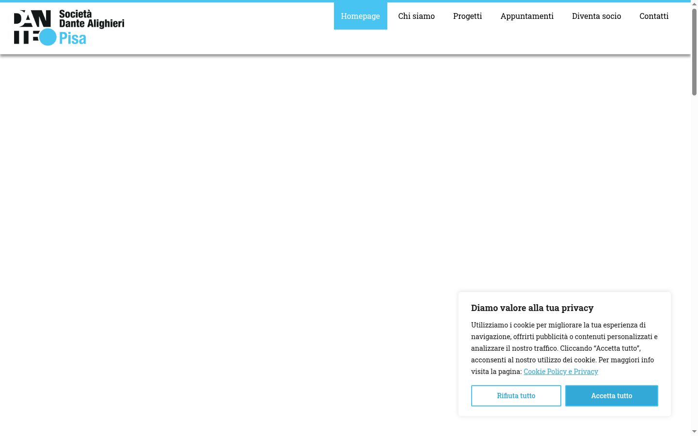 Screenshot del banner di consenso mostrato prima di qualsiasi interazione
