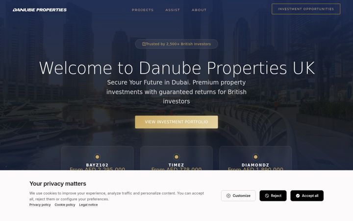 Captura de pantalla de danubeproperties.uk