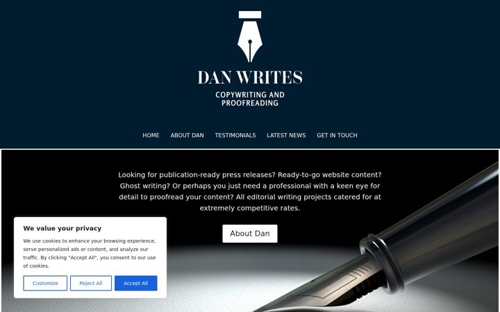 Screenshot of danwrites.co.uk