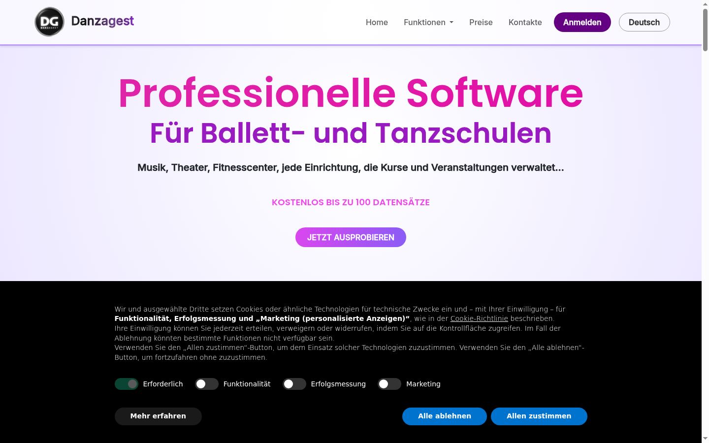 Screenshot des Einwilligungsbanners vor jeglicher Interaktion