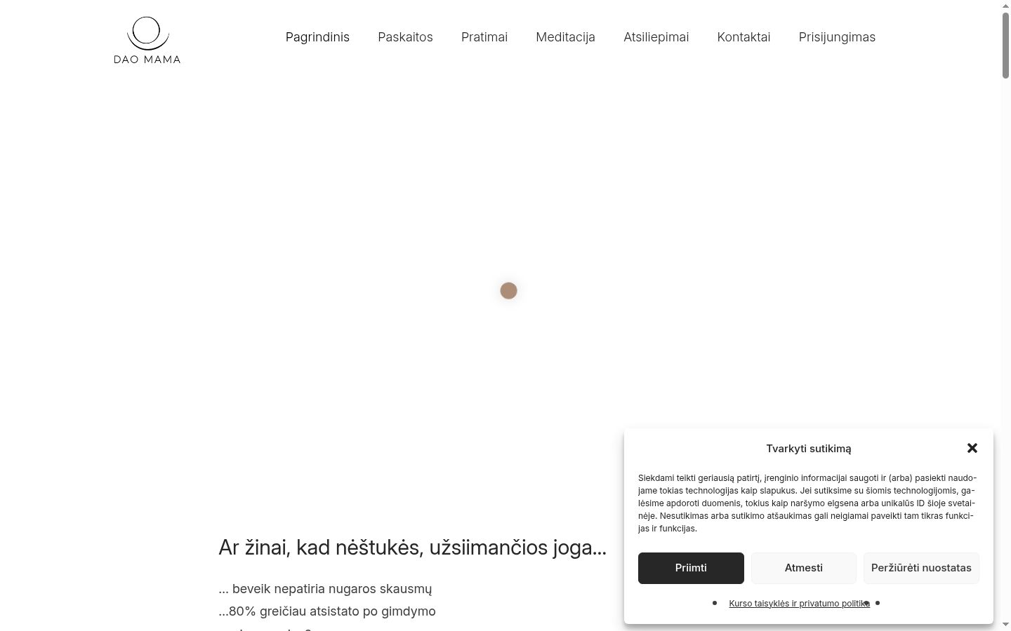 Sutikimo reklamjuostės, rodytos prieš bet kokią sąveiką, ekrano kopija
