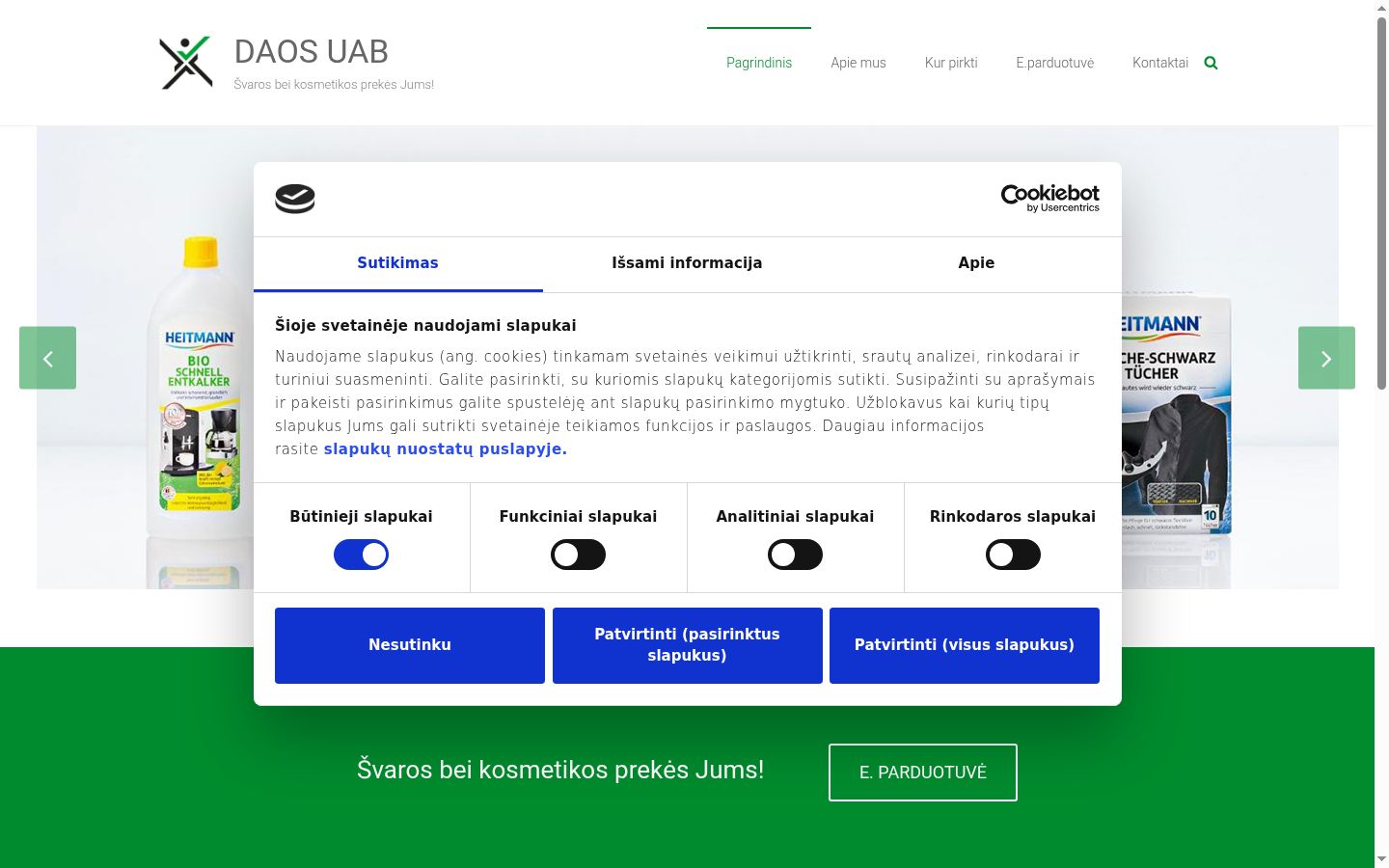 Skærmbillede af samtykkebanneret, som det blev vist før nogen interaktion