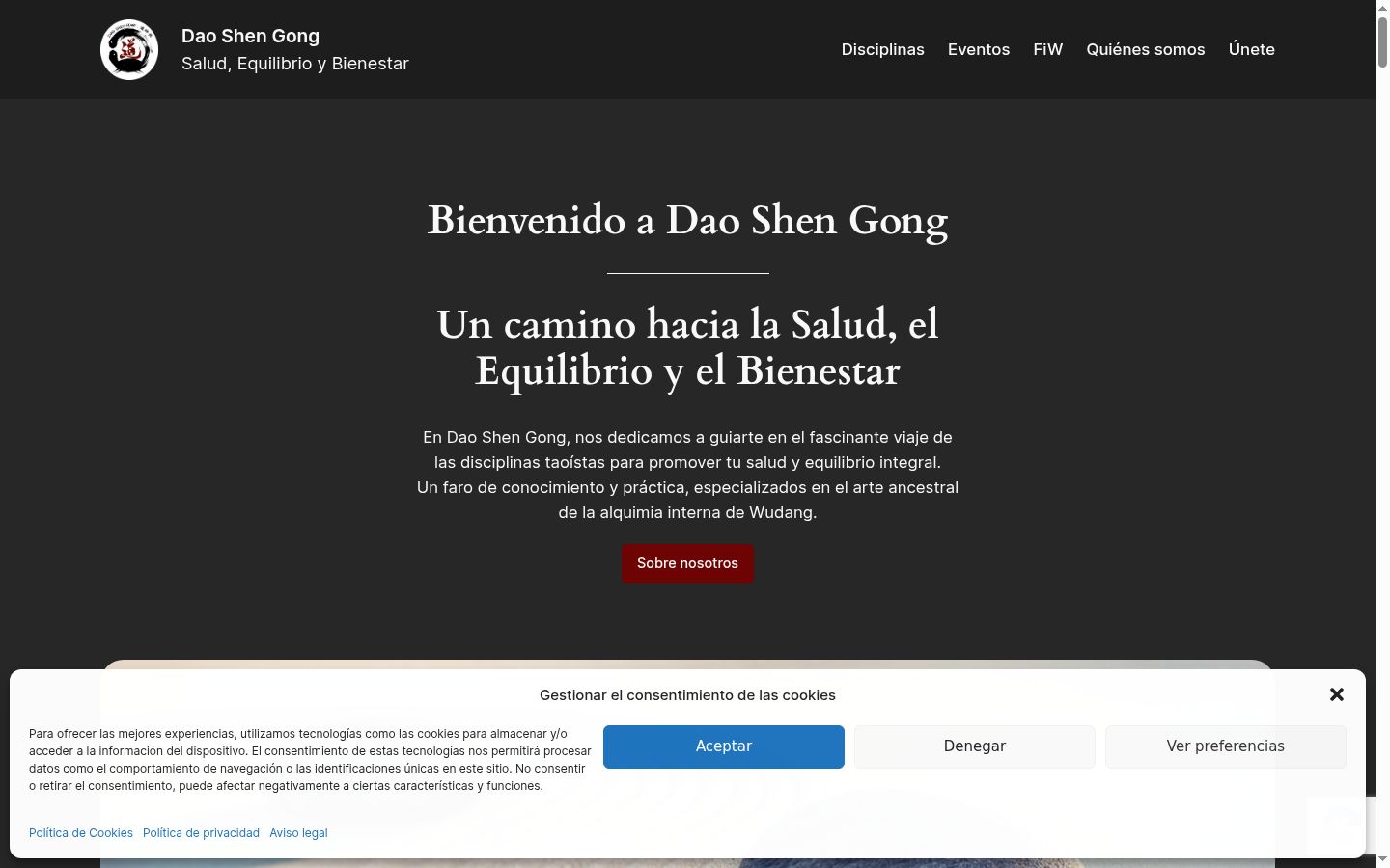 Captura de ecrã do banner de consentimento apresentado antes de qualquer interação