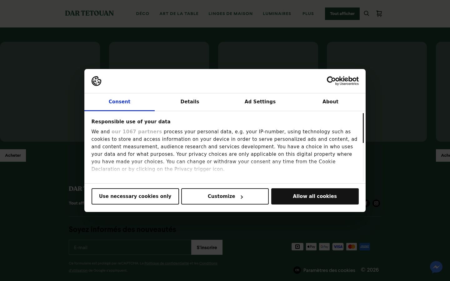Zrzut ekranu banera zgody wyświetlanego przed jakąkolwiek interakcją