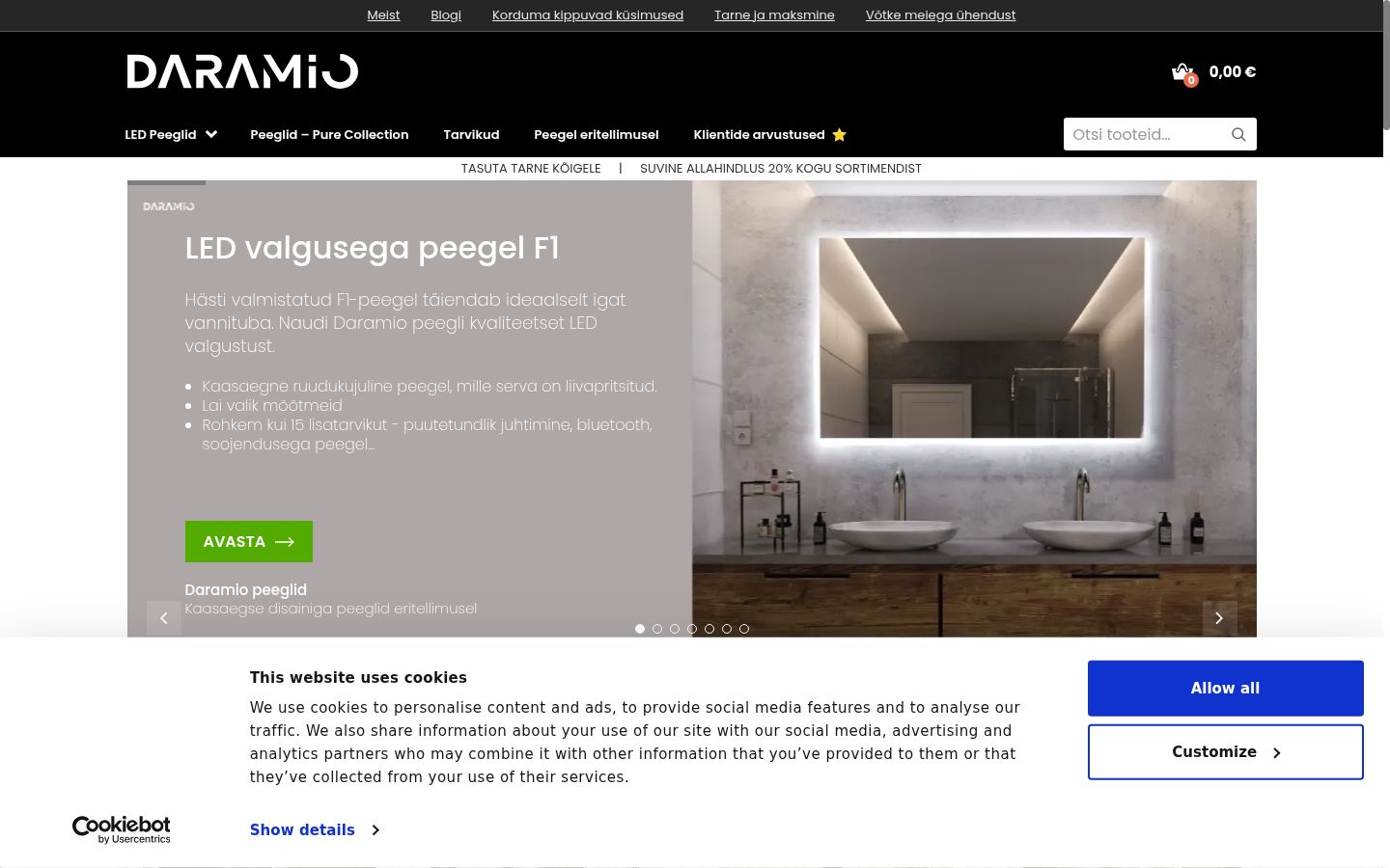 Captura de ecrã do banner de consentimento apresentado antes de qualquer interação