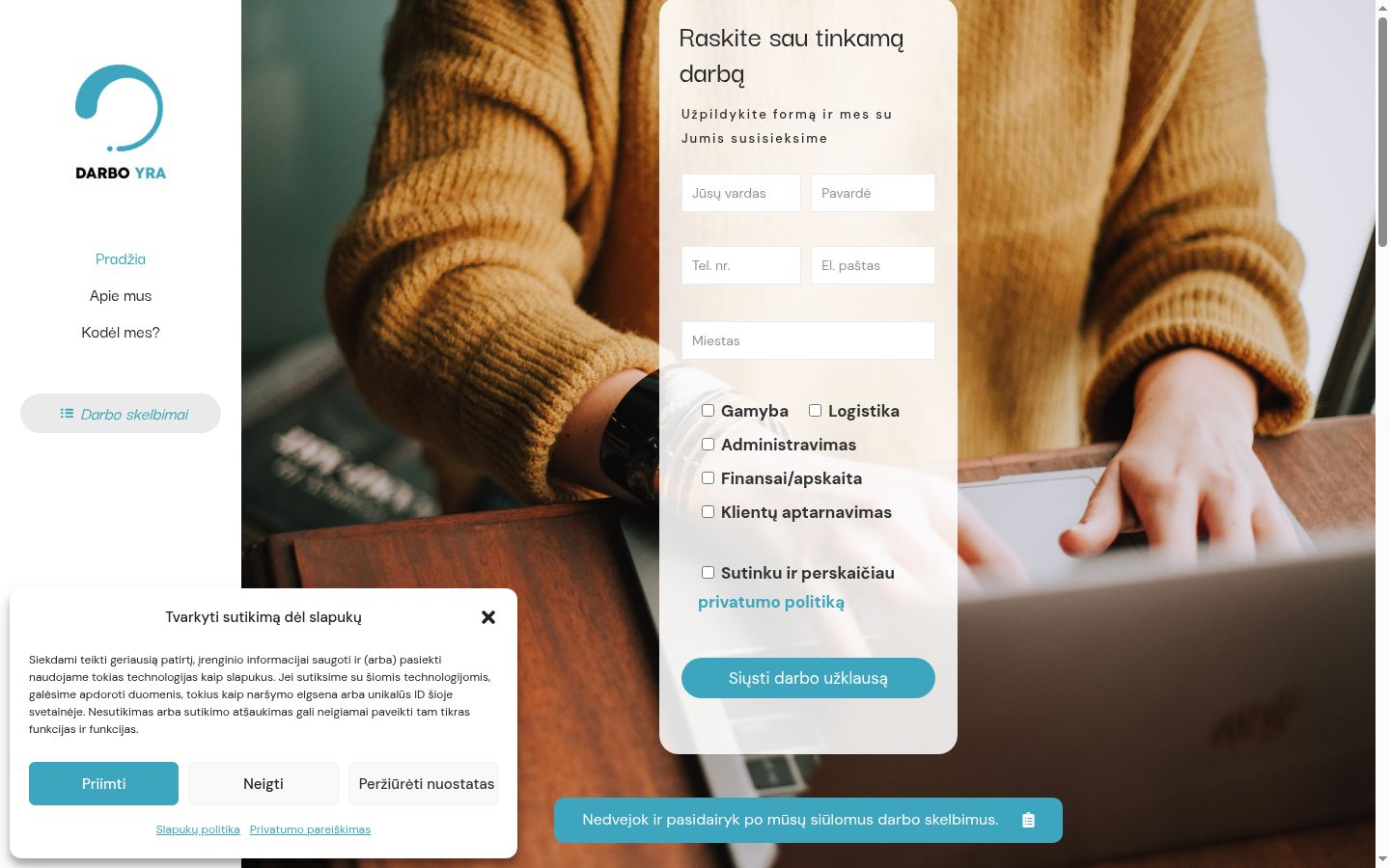 Sutikimo reklamjuostės, rodytos prieš bet kokią sąveiką, ekrano kopija