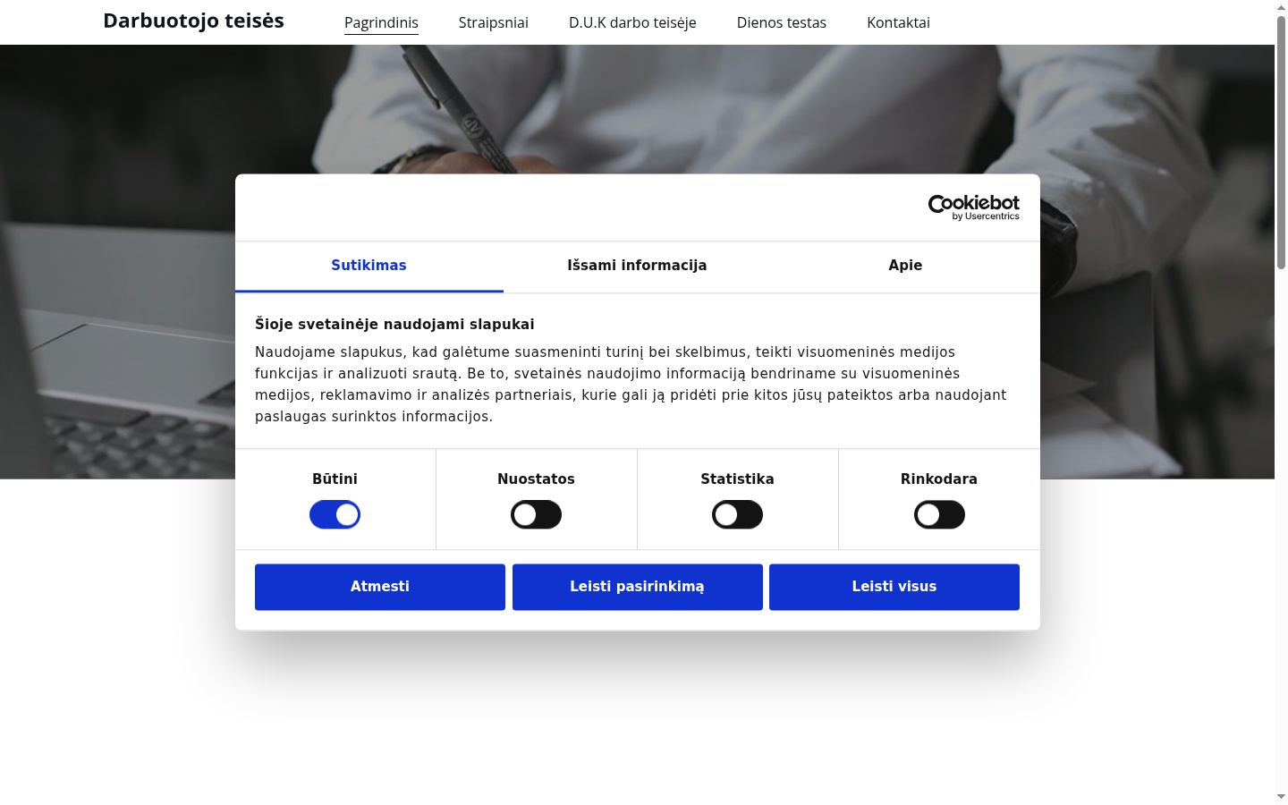 Skärmbild av samtyckesbannern som visades före någon interaktion