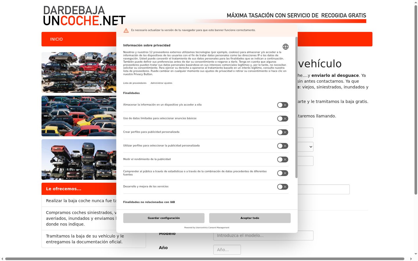 Screenshot del banner di consenso mostrato prima di qualsiasi interazione