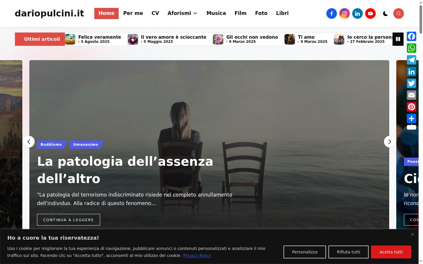 Screenshot del banner di consenso mostrato prima di qualsiasi interazione