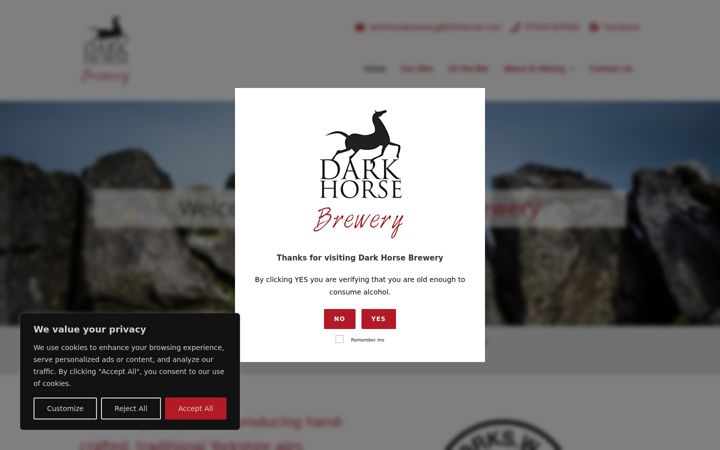 Screenshot of darkhorsebrewery.co.uk