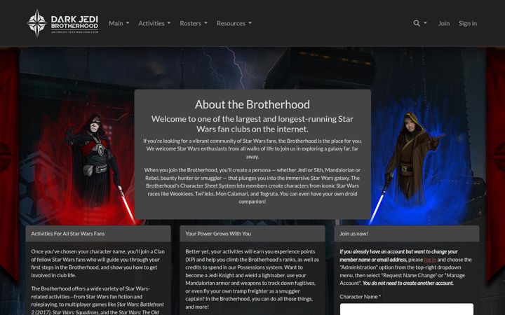 Zrzut ekranu darkjedibrotherhood.com