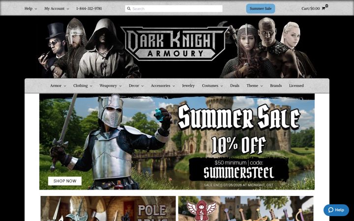 Screenshot of darkknightarmoury.com