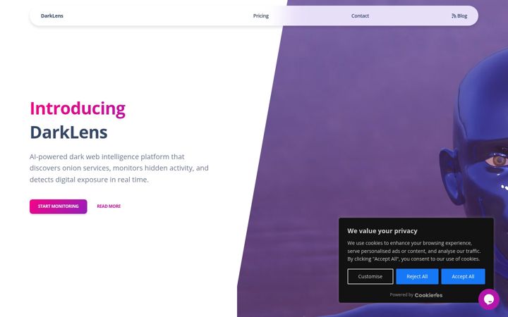 Screenshot of darklensintel.com
