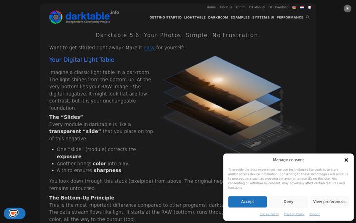 Screenshot of darktable.info