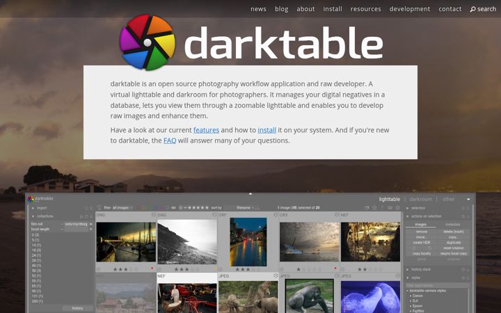 Screenshot of darktable.org