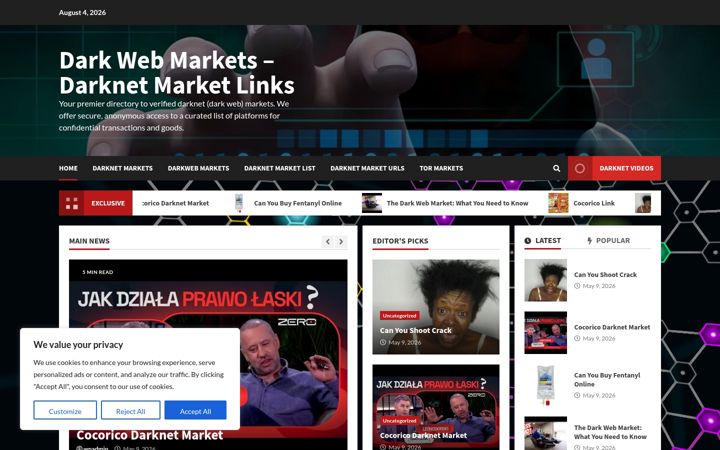 Screenshot of darkwebmarketdirectory.com
