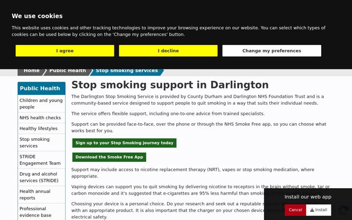 Screenshot of darlingtonstopsmokinghub.org.uk