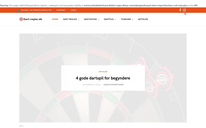 Screenshot of dart-regler.dk