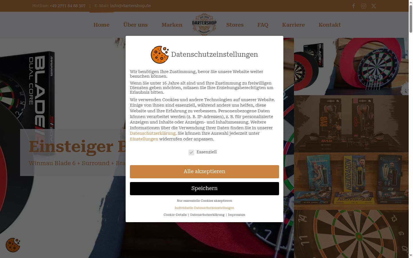 Screenshot des Einwilligungsbanners vor jeglicher Interaktion