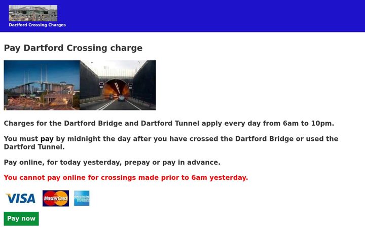 Screenshot of dartfordcrossingcharges.uk