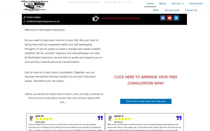 Captura de ecrã de dartingtonhypnosis.co.uk