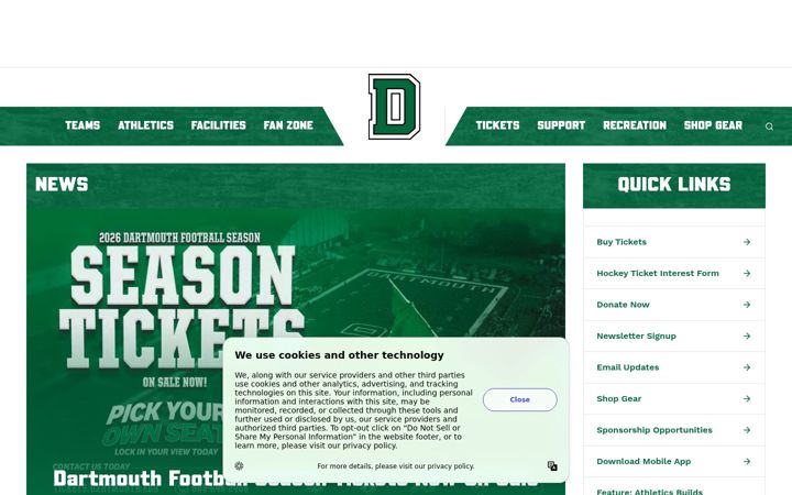 Screenshot of dartmouthsports.com
