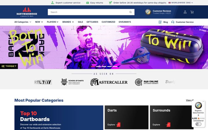 Screenshot of dartswarehouse.co.uk