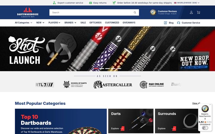 Screenshot of dartswarehouse.com