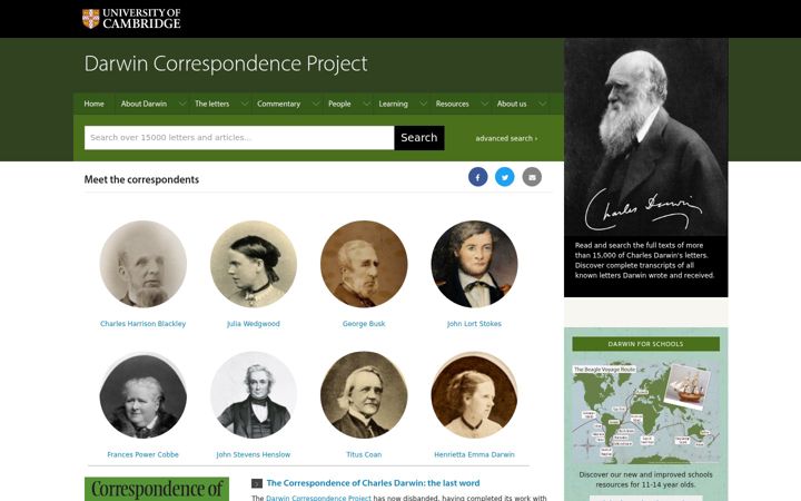 Screenshot of darwinproject.ac.uk
