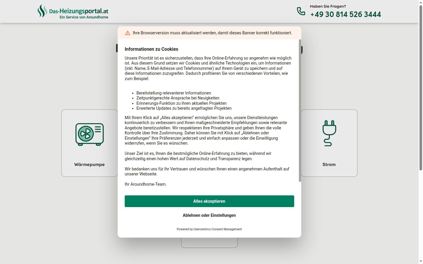 Snímka obrazovky banera súhlasu zobrazeného pred akoukoľvek interakciou