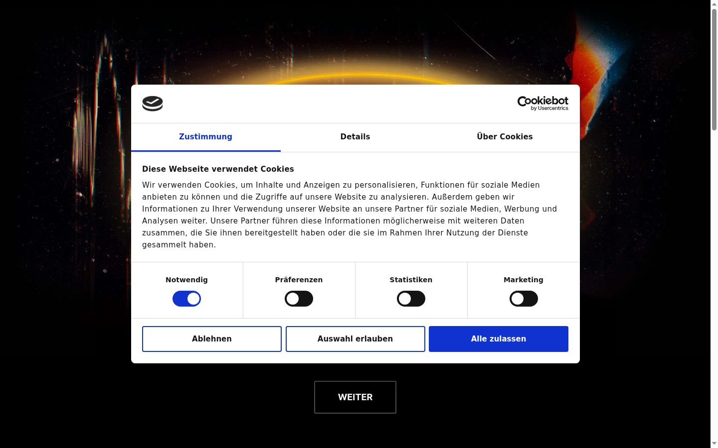 Sutikimo reklamjuostės, rodytos prieš bet kokią sąveiką, ekrano kopija