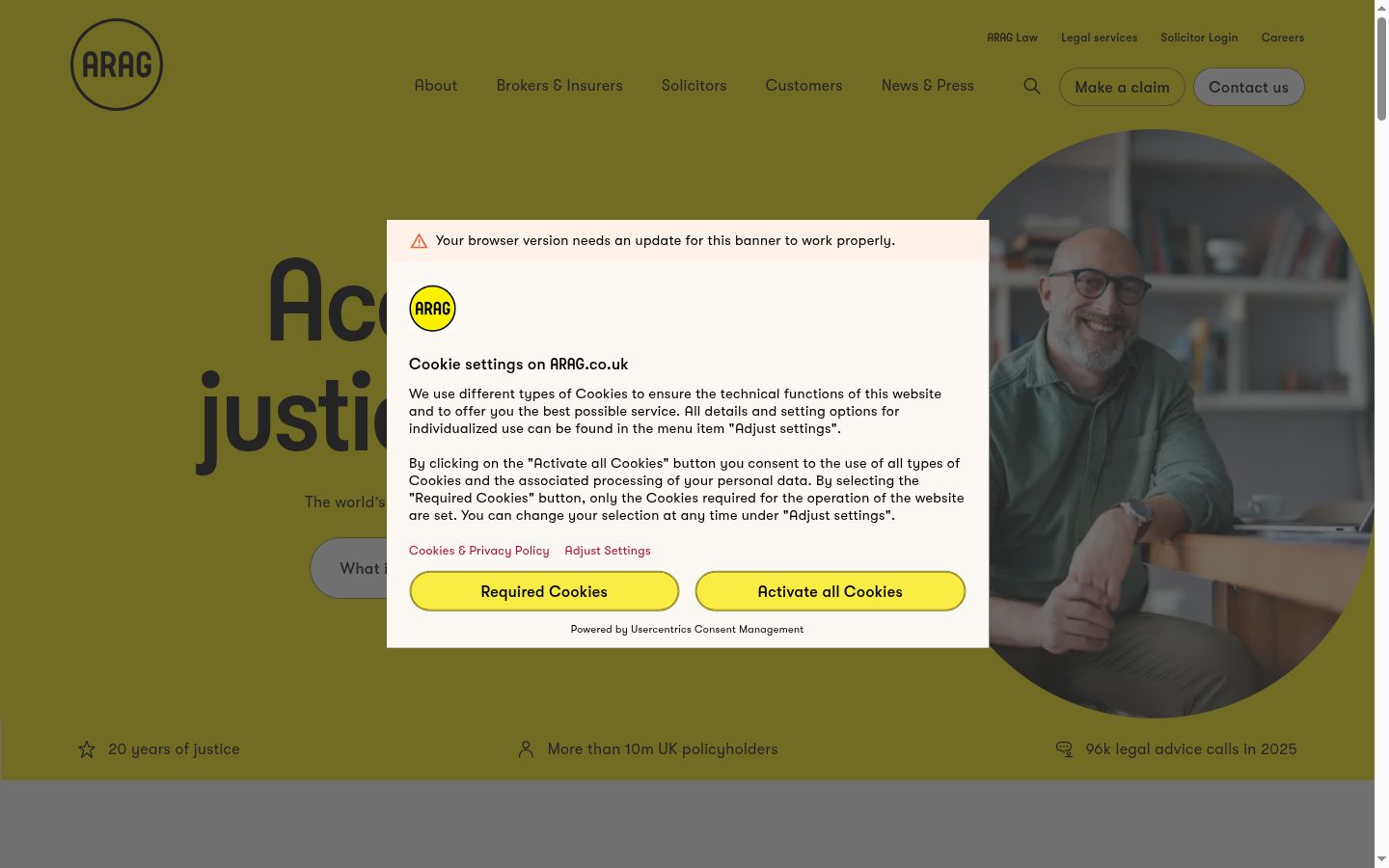 Screenshot del banner di consenso mostrato prima di qualsiasi interazione